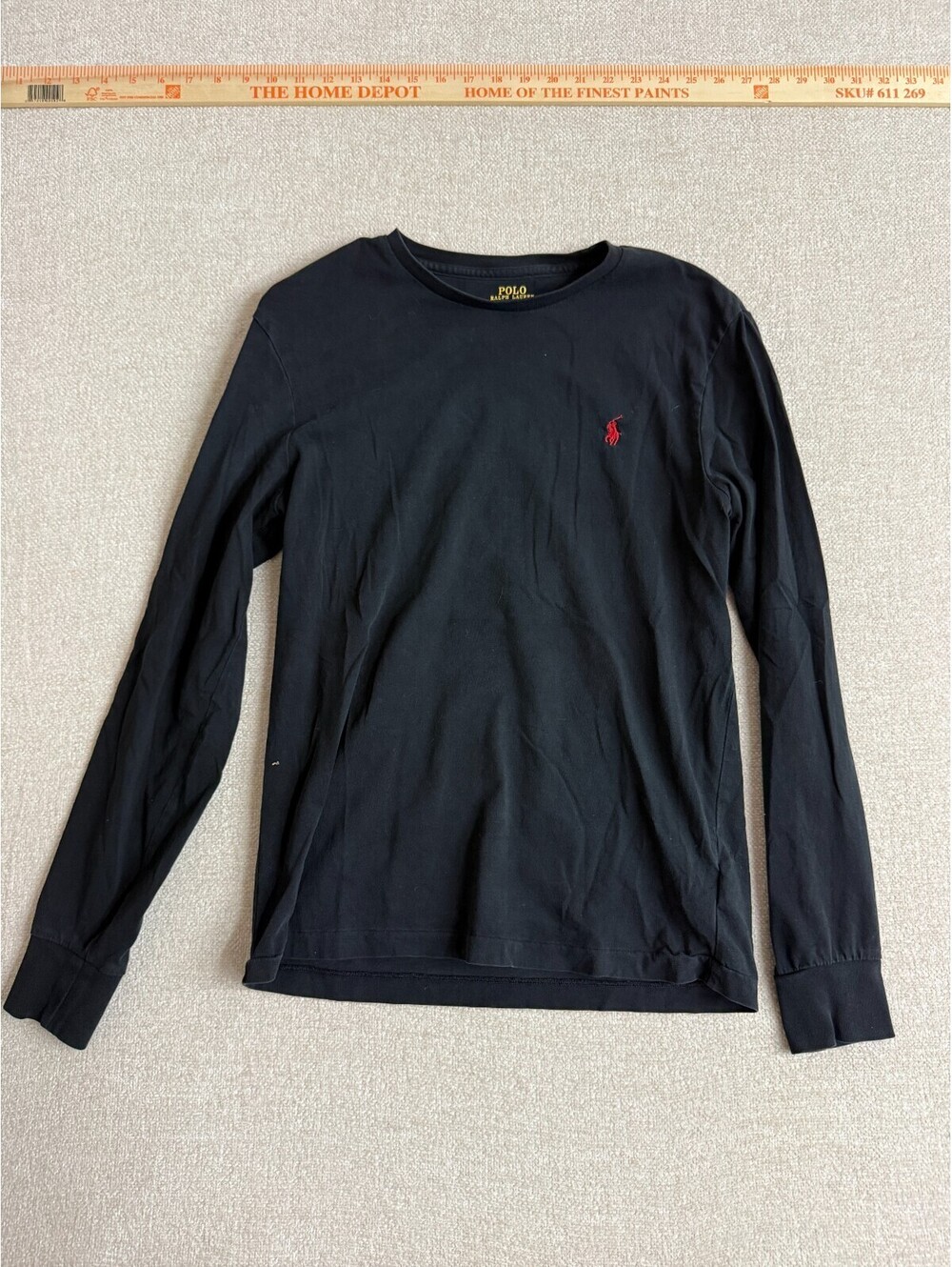 Polo Ralph Lauren Mens Black Long Sleeve T-Shirt Embroidered Red Pony Logo Size